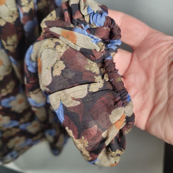 NWT TAHARI Woman Black Boho Floral Semi-Sheer Lined Ruffle Blouse Size 2X - Picture 3 of 10